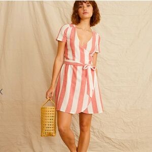 Marine Layer Striped Linen Wrap Dress Small